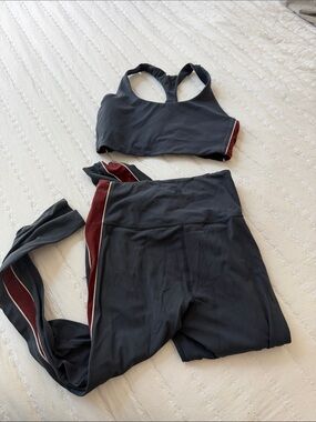 Navy Blue & Burgundy Women's Sports Bra and Leggings Set